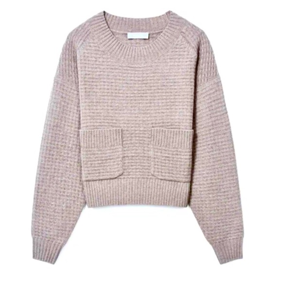 Everlane Sweaters - Everlane women’s Belgian Waffle 100% Cashmere sweater cropped sand crewneck topM